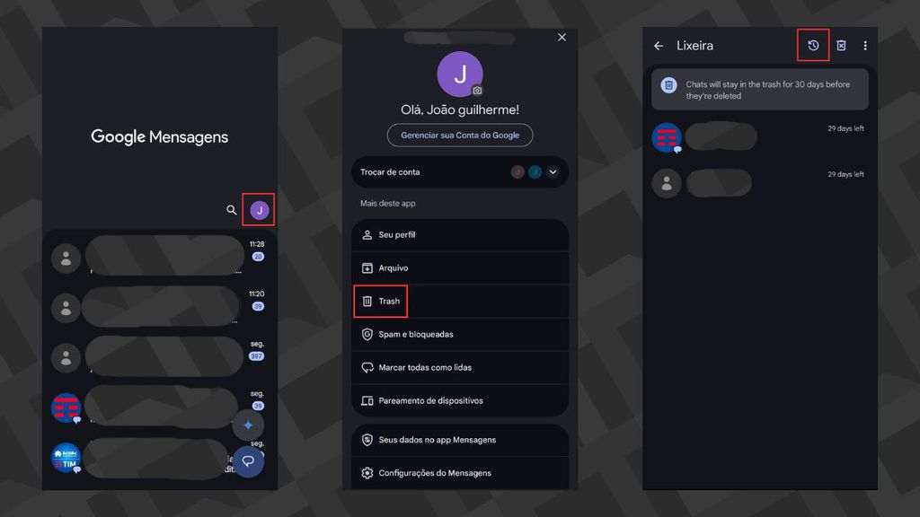 Lixeira no Google Mensagens