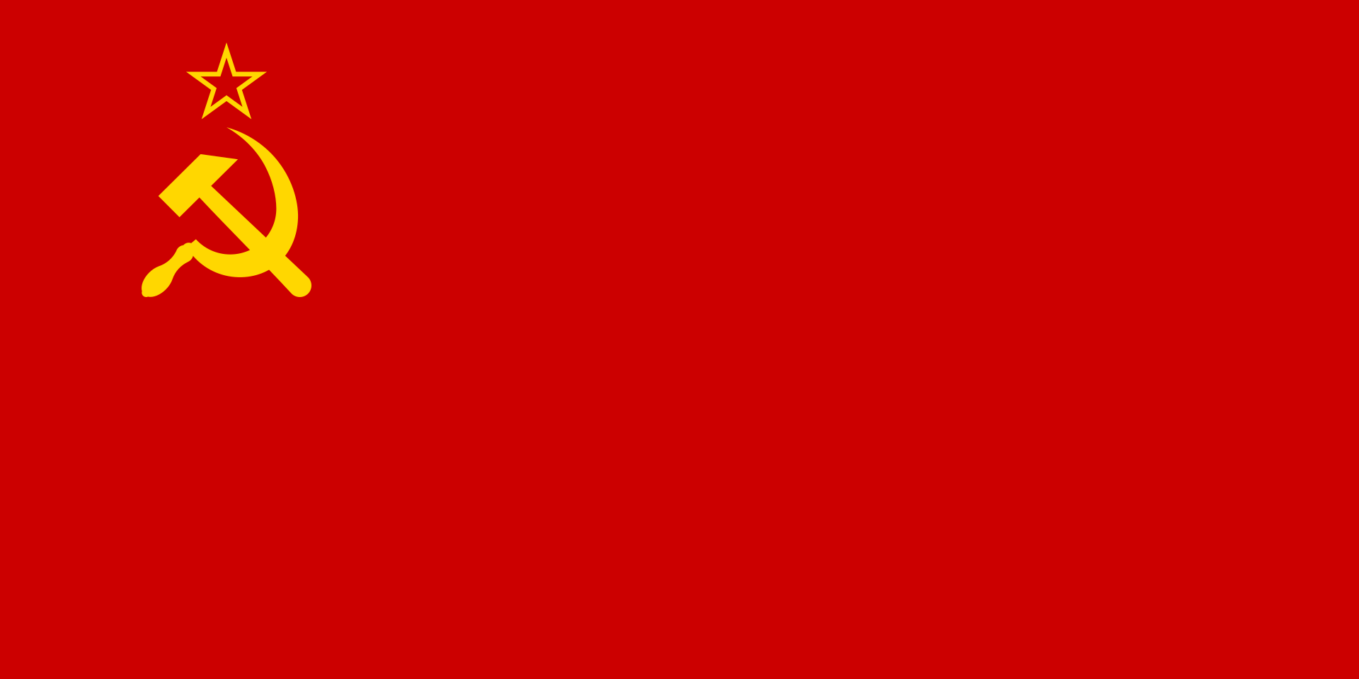 Bandeira vermelha da União Soviética com martelo e foice dourados cruzados, e uma estrela dourada acima deles no canto superior esquerdo