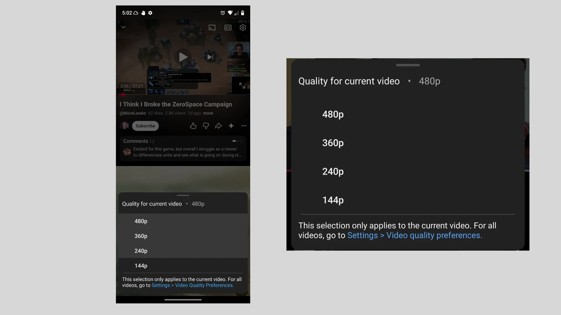 Editar informações da imagem prints youtube 480p